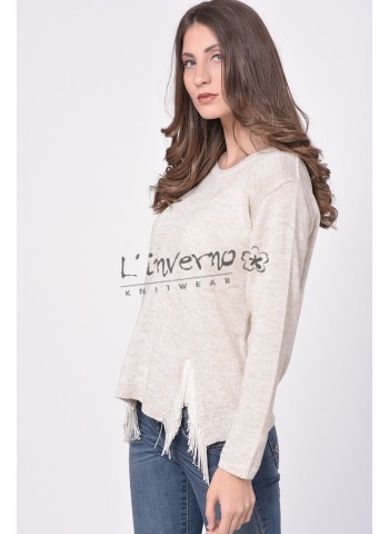 Μπλουζα cotton πλεκτη λαιμοκοψη με κροσσια σε σκισιματα. στο τελειωμα ΜΠΛΟΥΖΕΣ Linverno Knitwear