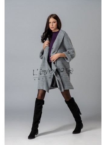 Ζακέτα oversized με τρέσσα ρίπ βολάν και μανίκια τρουακάρ 3/4 ρεβέρ ΠΡΟΪΟΝΤΑ LINVERNO KNITWEAR  Linverno Knitwear