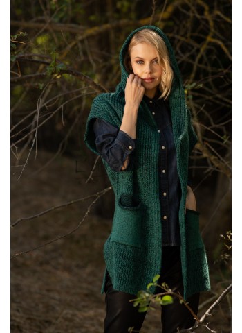 Γιλέκο / αμάνικη Ζακέτα με κουκούλα και τσέπες. ΠΡΟΪΟΝΤΑ LINVERNO KNITWEAR  Linverno Knitwear