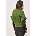 Κωδ.2188Πράσινο-Πλεκτό Γιλέκο Γυναικείο χειμερινό, με βολάν στα μανίκια/Ζακέτα κοντομάνικη. ΜΠΛΟΥΖΕΣ Linverno Knitwear