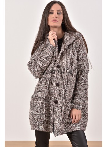 Κωδ.2176Μώβ-Χειμωνιάτικη Γυναικεία Πλεκτή Ζακέτα oversized , πλέξη καλαμπόκι, με κουκούλα και τσέπες. ΠΡΟΪΟΝΤΑ LINVERNO KNITWEAR  Linverno Knitwear