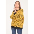 Κωδ.221616 κίτρινο-Γυναικείο Πουλόβερ/Πλεκτή μπλούζα ζακάρ, ζέβρα λαιμόκοψη. ΜΠΛΟΥΖΕΣ Linverno Knitwear