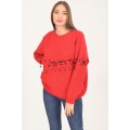 Κωδ.223617 Κόκκινο-Πουλόβερ/Μπλούζα Πλεκτή Γυναικεία λαιμόκοψη σε ανάγλυφη πλέξη. ΜΠΛΟΥΖΕΣ Linverno Knitwear