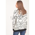 Κωδ.221616 λευκό-Γυναικείο Πουλόβερ/Πλεκτή μπλούζα ζακάρ, ζέβρα λαιμόκοψη. ΜΠΛΟΥΖΕΣ Linverno Knitwear
