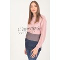 Πλεκτή τρίχρωμη Γυναικεία Χειμερινή Μπλούζα ριγέ λαιμόκοψη με lurex λεπτομέρεια-Κωδ.223316 ρόζ ΜΠΛΟΥΖΕΣ Linverno Knitwear