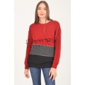 Πλεκτή τρίχρωμη Γυναικεία Χειμερινή Μπλούζα ριγέ λαιμόκοψη με lurex λεπτομέρεια-Κωδ.223316 κόκκινη ΜΠΛΟΥΖΕΣ Linverno Knitwear