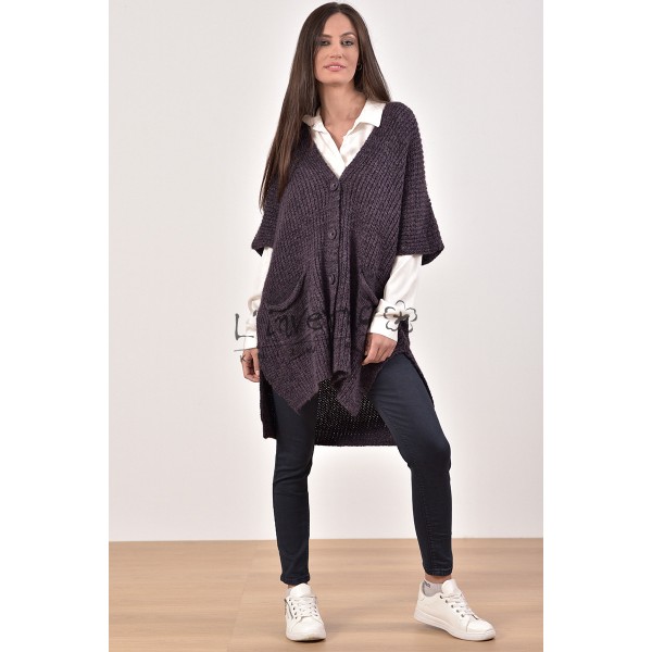Κωδ.2177- Γυναικείο Πλεκτό Γιλέκο/αμάνικη Ζακέτα Oversized με τσέπες και πλαϊνά ανοίγματα, πλέξη καλαμπόκι. ΠΡΟΪΟΝΤΑ LINVERNO KNITWEAR  Linverno Knitwear