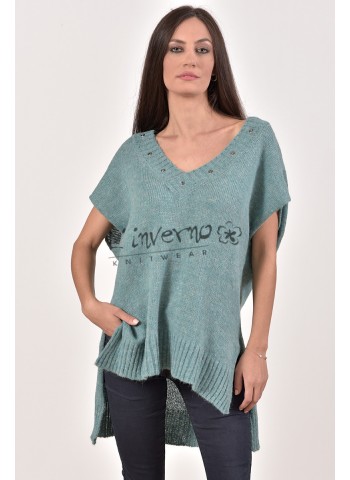 Κωδ.2190-Πλεκτή Καζάκα Γυναικεία (Κοντομάνικη μπλούζα) Ve με τρούκς, Χειμωνιάτικη ζαπονέ, ασύμμετρη με πλαϊνά ανοίγματα. ΜΠΛΟΥΖΕΣ Linverno Knitwear