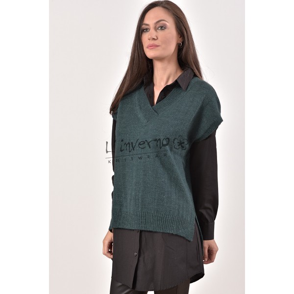 Κωδ.2052-Πλεκτή Καζάκα Ve (Κοντομάνικη μπλούζα) Γυναικεία Χειμωνιάτικη ζαπονέ, ασύμμετρη με πλαϊνά ανοίγματα. ΜΠΛΟΥΖΕΣ Linverno Knitwear
